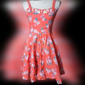 Millau Floral Tangerine Dress Cut Out Detail XS